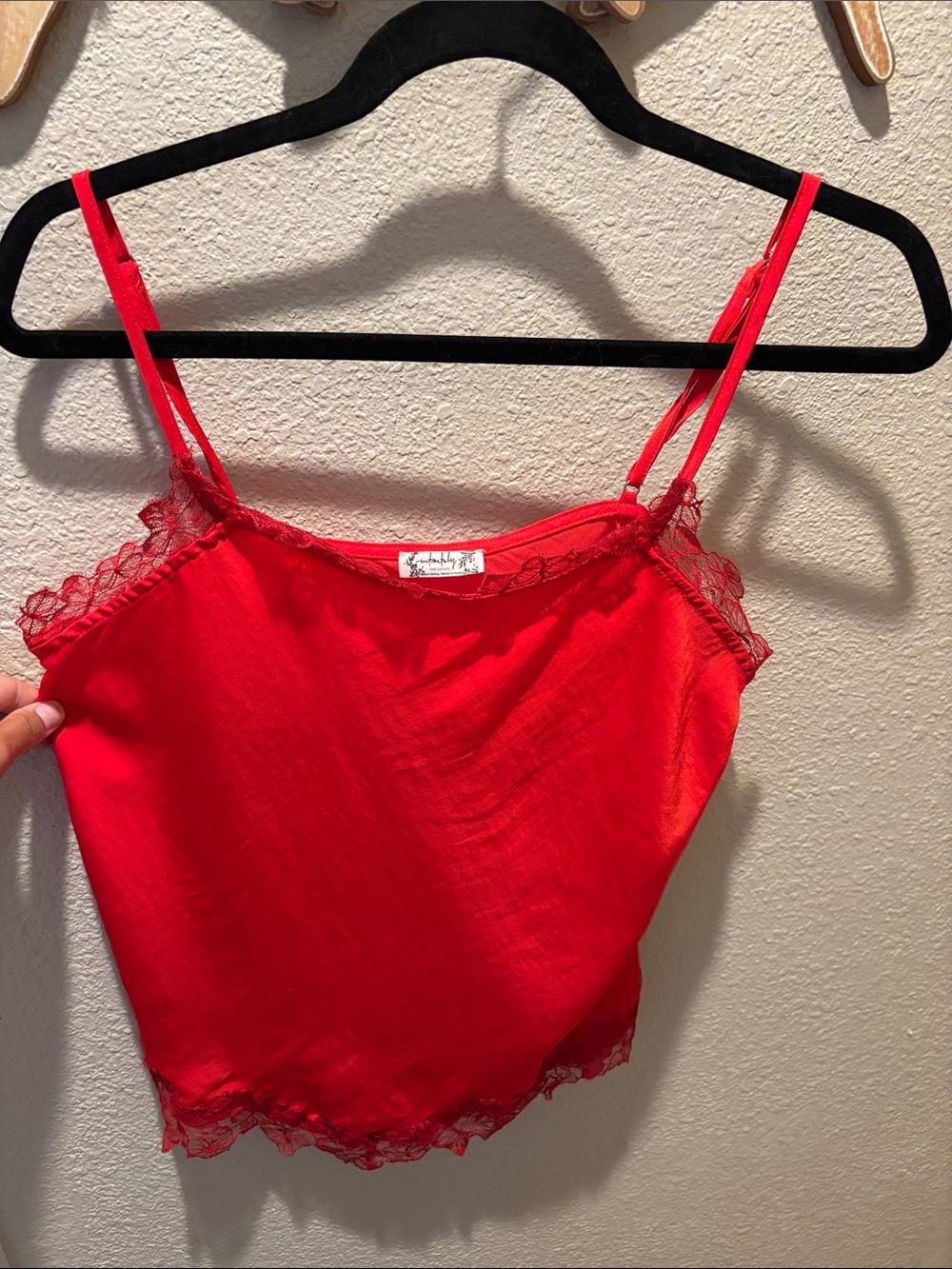Free people Red Lace-Trim Camisole Tank Top